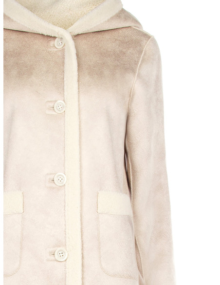 Manteau long en imitation peau lainée avec pochette assortie et capuche Rinascimento