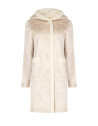 Manteau long en imitation peau lainée avec pochette assortie et capuche Rinascimento