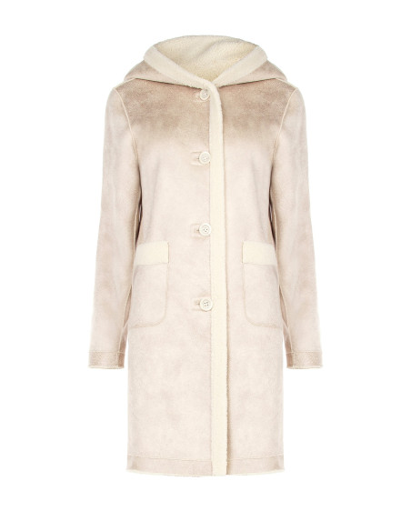 Manteau long en imitation peau lainée avec pochette assortie et capuche Rinascimento