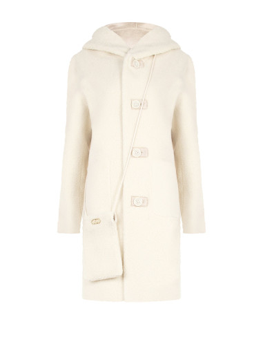 Manteau long en imitation peau lainée avec pochette assortie et capuche Rinascimento