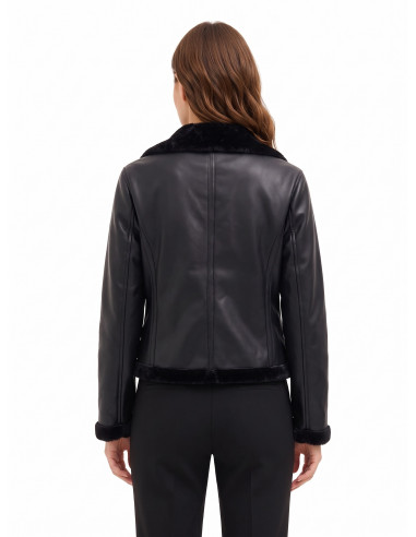 Veste biker en similicuir et fausse fourrure Rinascimento