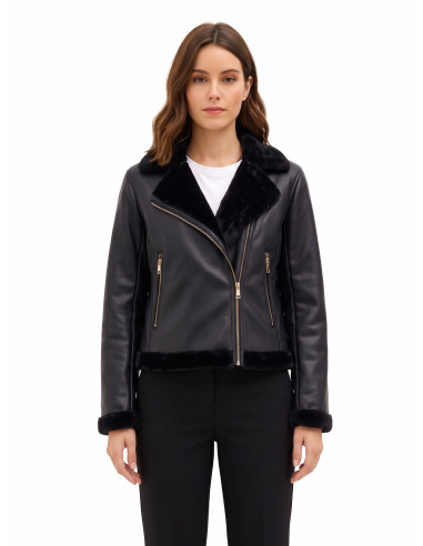 Veste biker en similicuir et fausse fourrure Rinascimento