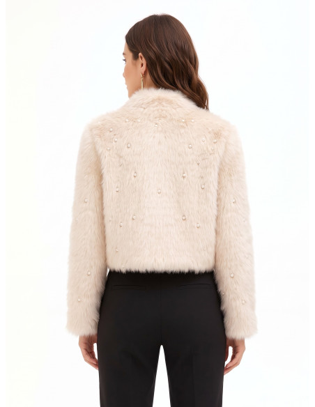 Manteau court en fausse fourrure avec perles ton sur ton Rinascimento