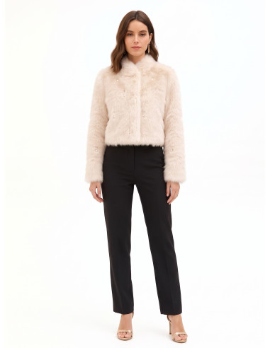 Manteau court en fausse fourrure avec perles ton sur ton Rinascimento