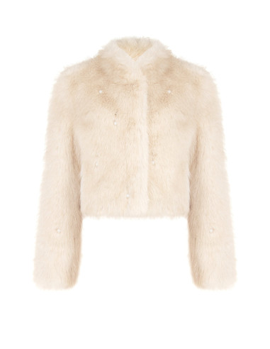 Manteau court en fausse fourrure avec perles ton sur ton Rinascimento