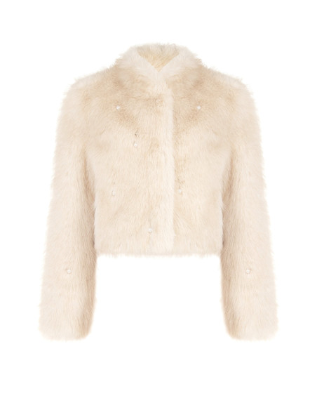 Manteau court en fausse fourrure avec perles ton sur ton Rinascimento
