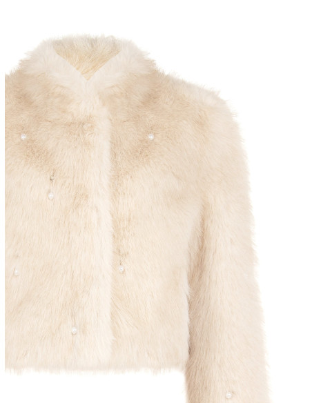 Manteau court en fausse fourrure avec perles ton sur ton Rinascimento