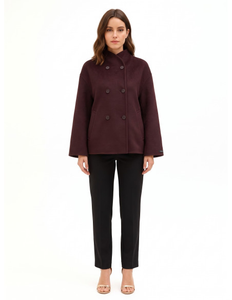 Manteau court oversize fait main en drap de laine mélangée Rinascimento