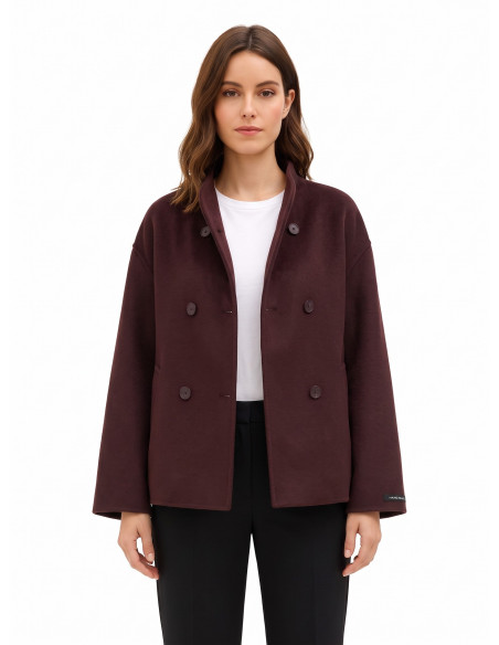 Manteau court oversize fait main en drap de laine mélangée Rinascimento