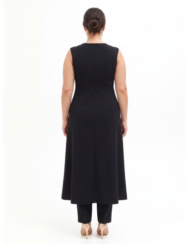 Robe longue grande taille en scuba crêpe bicolore avec empiècement plissé contrastant Rinascimento Curvy