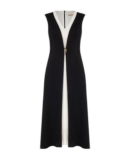 Robe longue grande taille en scuba crêpe bicolore avec empiècement plissé contrastant Rinascimento Curvy