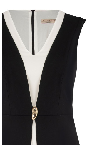 Robe longue grande taille en scuba crêpe bicolore avec empiècement plissé contrastant Rinascimento Curvy