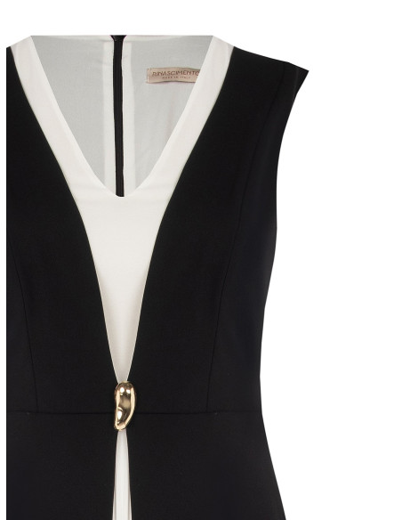 Robe longue grande taille en scuba crêpe bicolore avec empiècement plissé contrastant Rinascimento Curvy