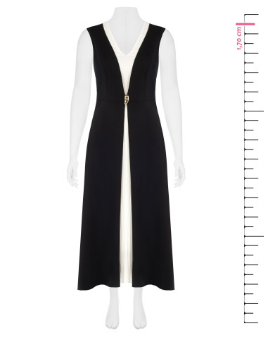 Lange curvy-jurk van scuba-crêpe in twee kleuren met contrasterend geplisseerd paneel – Rinascimento Curvy