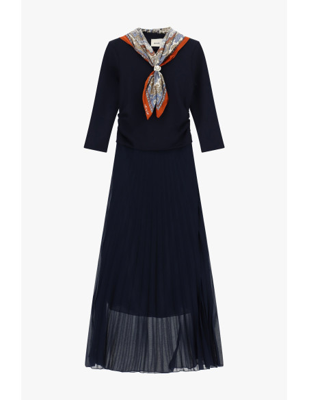 Robe longue avec jupe plissée et foulard imprimé Dixie