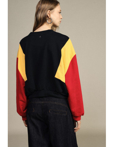 Dixie cropped sweater met ronde hals en colourblockmouwen