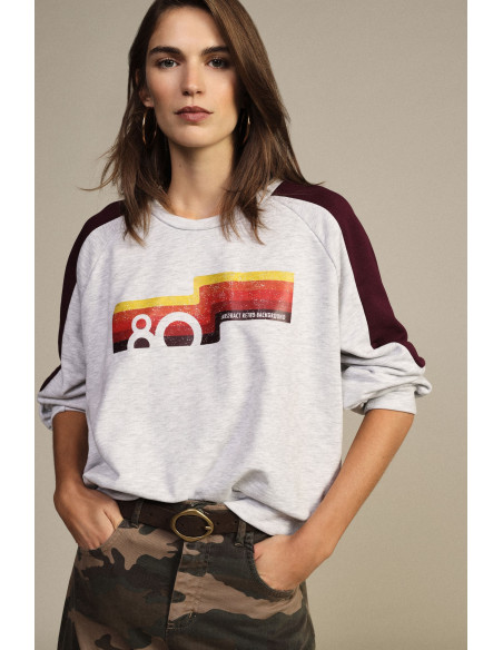 Sweat-shirt à col rond avec manches contrastantes et imprimé sur le devant Dixie