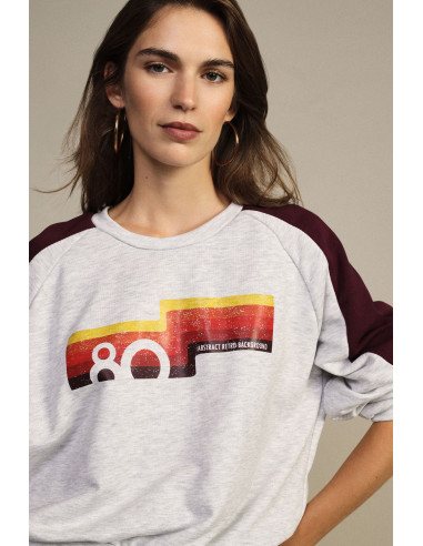Sweat-shirt à col rond avec manches contrastantes et imprimé sur le devant Dixie