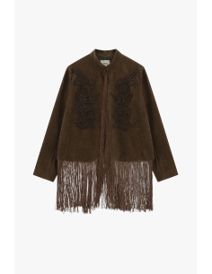 Veste en éco-fourrure avec broderie florale et franges Dixie 2