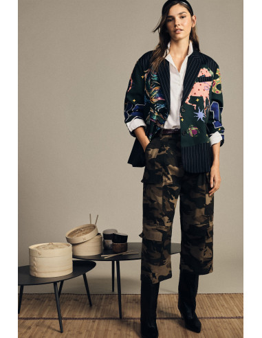 Dixie cropped broek met camouflageprint en zakken