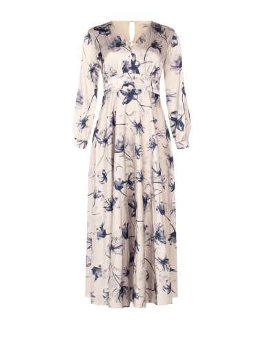 Lange curvy-jurk van satijn met geplooide tailleband – Rinascimento Curvy