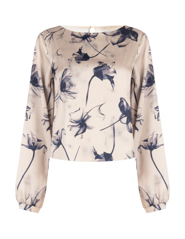 Soepelvallende satijnen blouse met grote bloemen van Rinascimento