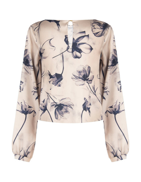 Soepelvallende satijnen blouse met grote bloemen van Rinascimento