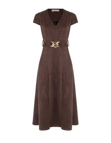 Robe midi en similidaine avec ceinture rigide assortie et boucle chaîne Rinascimento