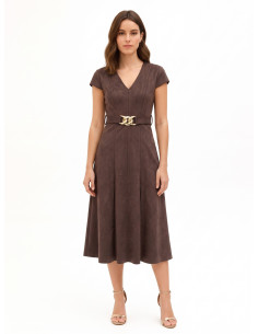 Robe midi en similidaine avec ceinture rigide assortie et boucle chaîne Rinascimento