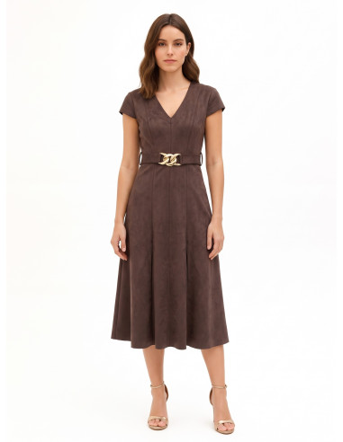 Robe midi en similidaine avec ceinture rigide assortie et boucle chaîne Rinascimento