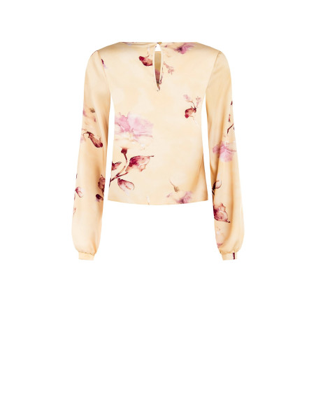 Losvallende, soepelvallende satijnen blouse met bloemenprint Rinascimento