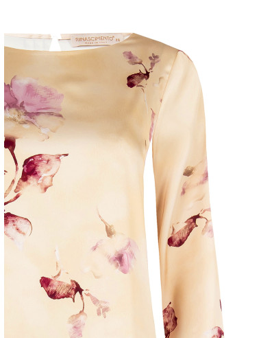 Blouse Ample et Fluide en Satin Fleuri Rinascimento
