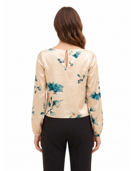 Blouse Ample et Fluide en Satin Fleuri Rinascimento