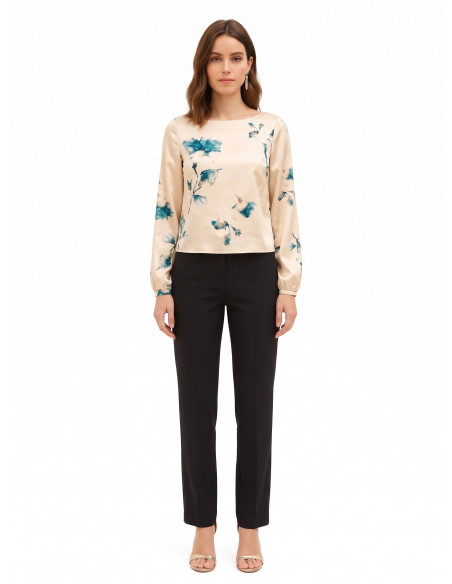Blouse Ample et Fluide en Satin Fleuri Rinascimento