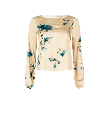 Losvallende, soepelvallende satijnen blouse met bloemenprint Rinascimento