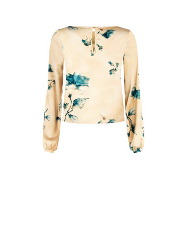 Losvallende, soepelvallende satijnen blouse met bloemenprint Rinascimento