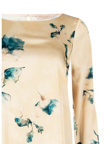 Blouse Ample et Fluide en Satin Fleuri Rinascimento