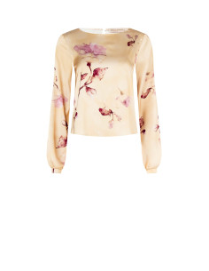 Blouse Ample et Fluide en Satin Fleuri Rinascimento