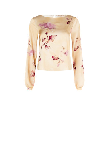 Blouse Ample et Fluide en Satin Fleuri Rinascimento