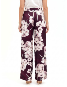 Pantalon palazzo en satin fleuri avec pinces Rinascimento 2