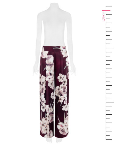 Pantalon palazzo en satin fleuri avec pinces Rinascimento
