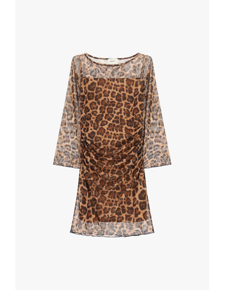 Robe courte imprimé animalier avec fronces Dixie