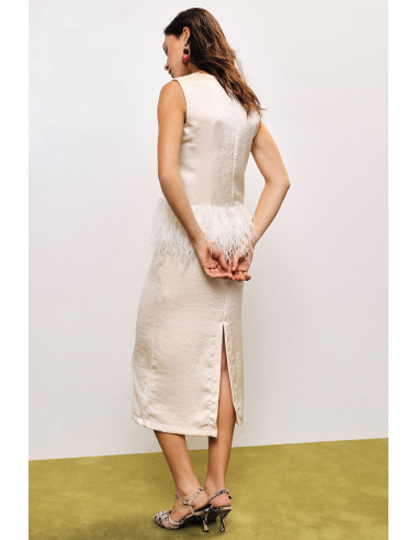 Robe sans manches avec détail en plumes et coupe droite Dixie