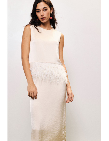 Robe sans manches avec détail en plumes et coupe droite Dixie