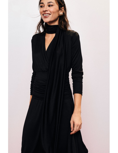 Midi-jurk met plooien, drapering en geknoopte ceintuur Dixie