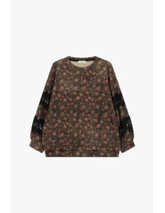 Sweat-shirt à col rond à motif floral avec empiècements en dentelle Dixie