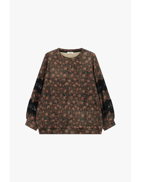 Sweater met ronde hals, bloemenpatroon en kanten inzetstukken Dixie