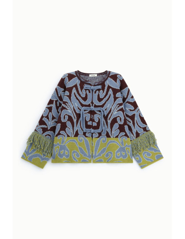 Jacquardvest met franjes en knoopsluiting Dixie