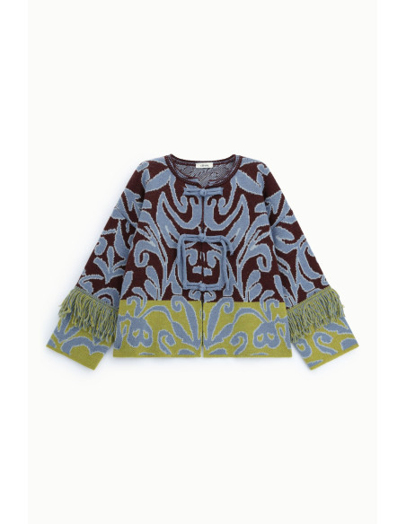 Cardigan jacquard à franges et fermeture nouée Dixie