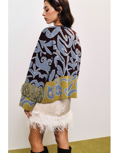 Cardigan jacquard à franges et fermeture nouée Dixie